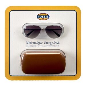 Fossil FOS  Aviator Sunglasses Silver Polarized Lens with Case New